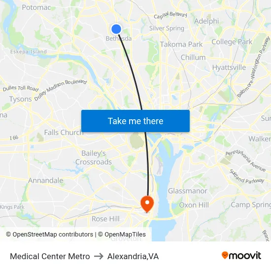 Medical Center Metro to Alexandria,VA map