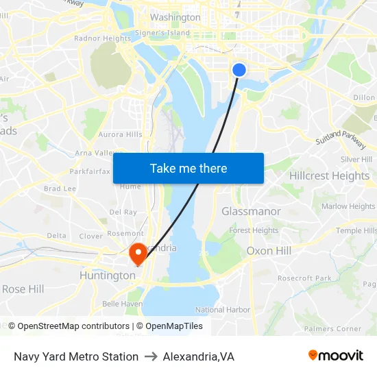 Navy Yard Metro Station to Alexandria,VA map