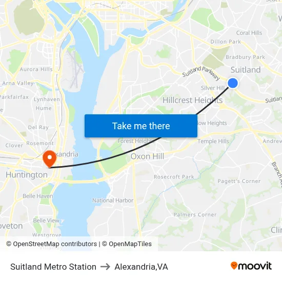 Suitland Metro Station to Alexandria,VA map