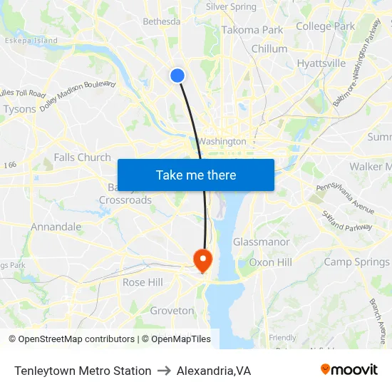Tenleytown Metro Station to Alexandria,VA map
