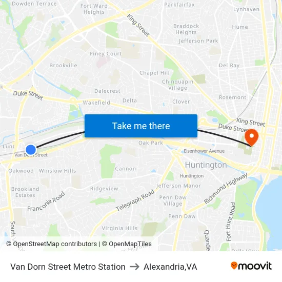 Van Dorn Street Metro Station to Alexandria,VA map