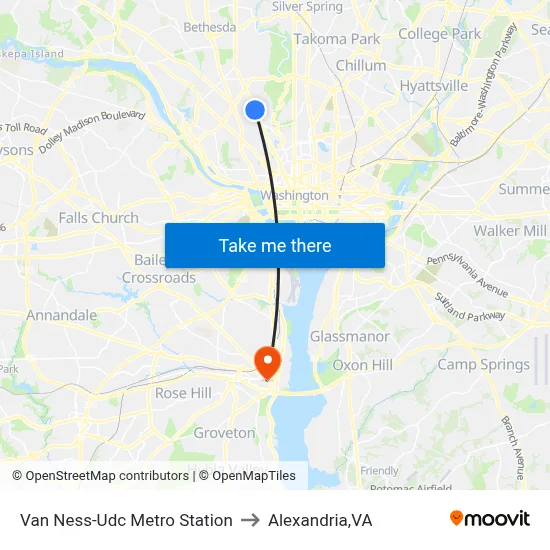 Van Ness-Udc Metro Station to Alexandria,VA map