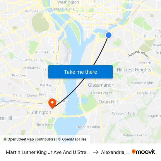Martin Luther King Jr Ave And U Street SE to Alexandria,VA map