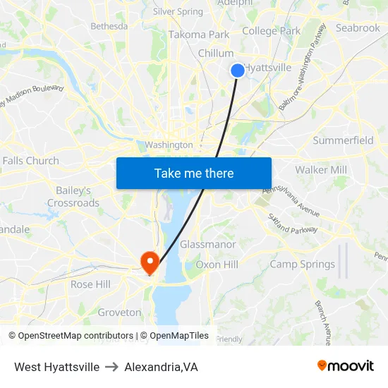 West Hyattsville to Alexandria,VA map
