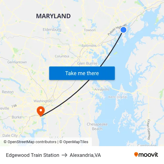 Edgewood Train Station to Alexandria,VA map