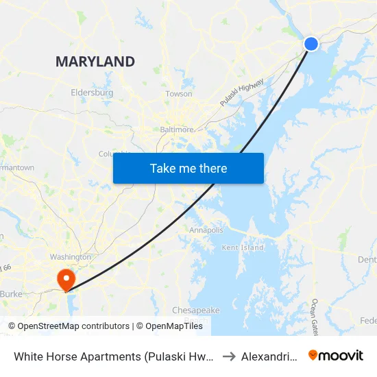 White Horse Apartments (Pulaski Hwy/Us 40) to Alexandria,VA map