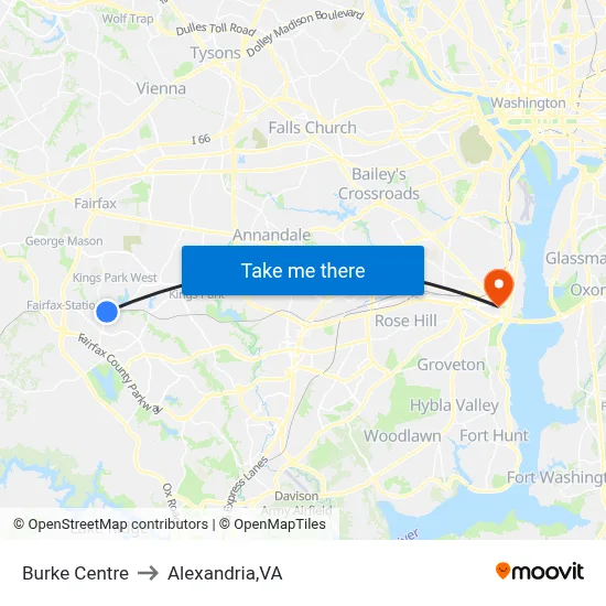 Burke Centre to Alexandria,VA map