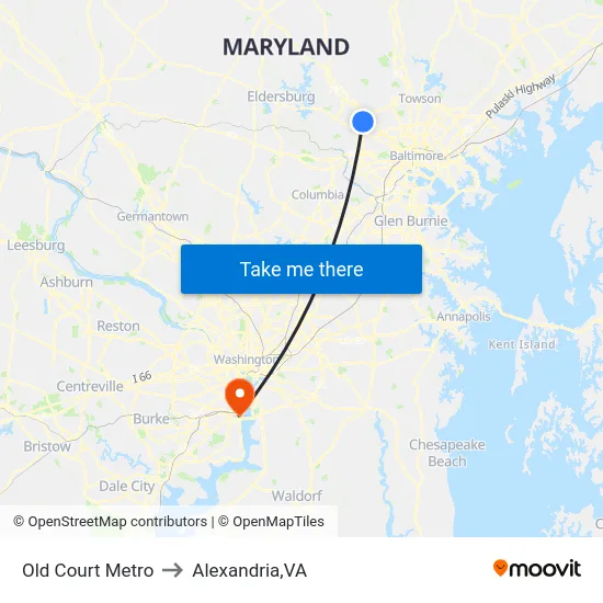 Old Court Metro to Alexandria,VA map