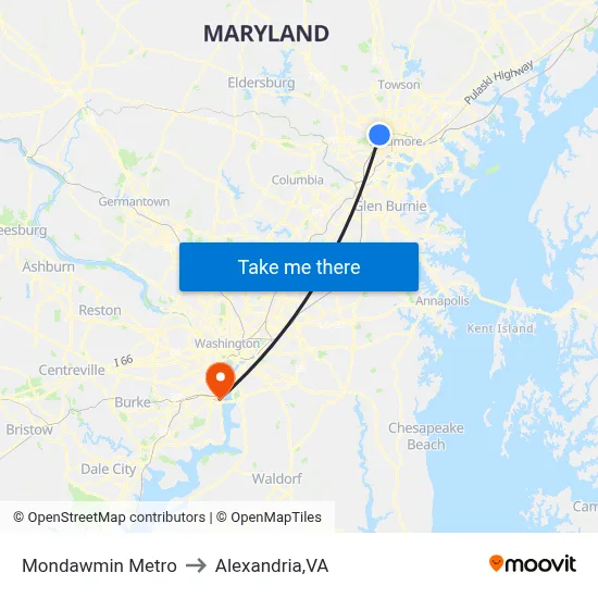 Mondawmin Metro to Alexandria,VA map