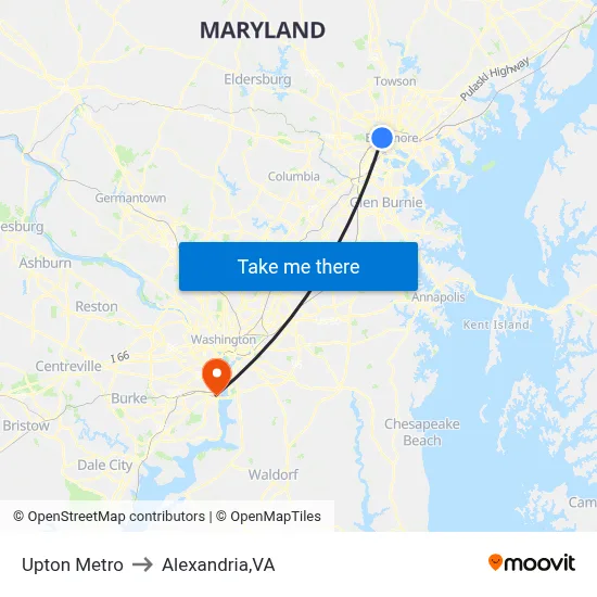Upton Metro to Alexandria,VA map