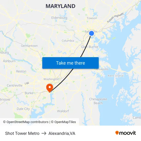 Shot Tower Metro to Alexandria,VA map