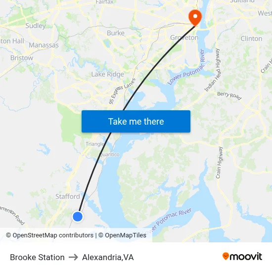 Brooke Station to Alexandria,VA map