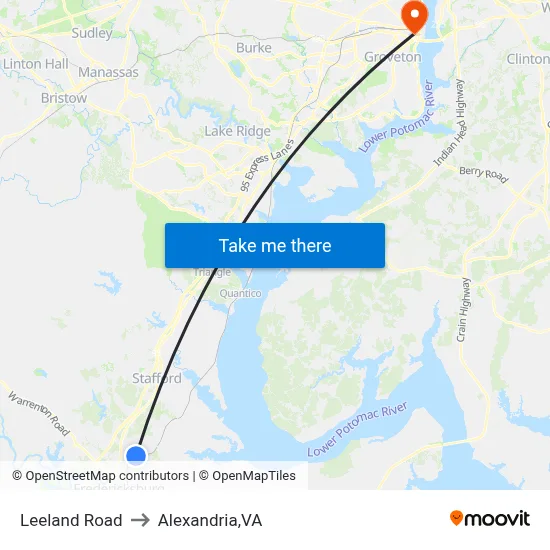 Leeland Road to Alexandria,VA map