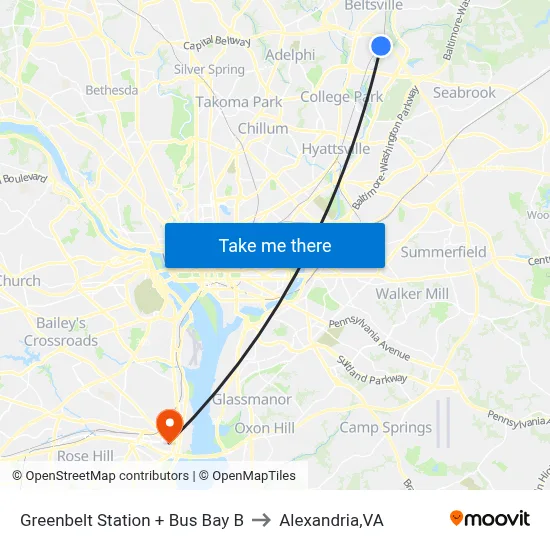 Greenbelt Station + Bus Bay B to Alexandria,VA map