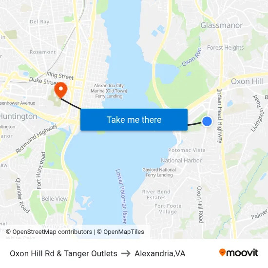 Oxon Hill Rd & Tanger Outlets to Alexandria,VA map