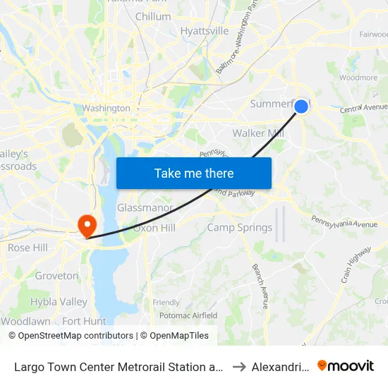 Largo Town Center Metrorail Station at Bus Bay F to Alexandria,VA map