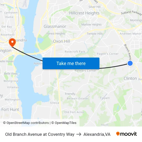 Old Branch Avenue at Coventry Way to Alexandria,VA map