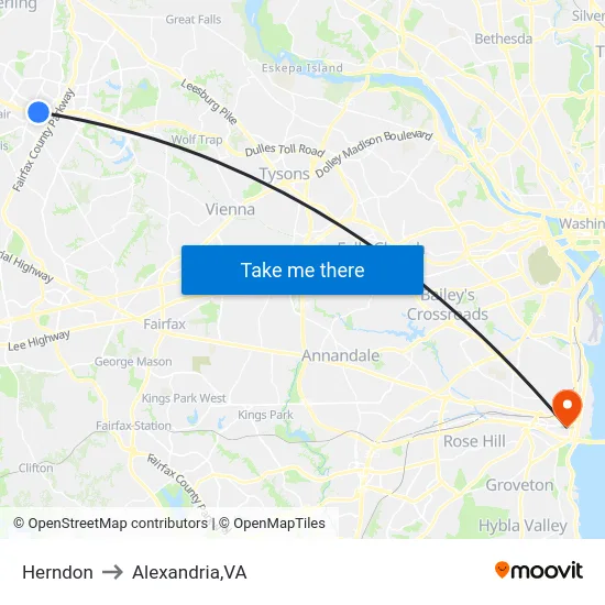 Herndon to Alexandria,VA map
