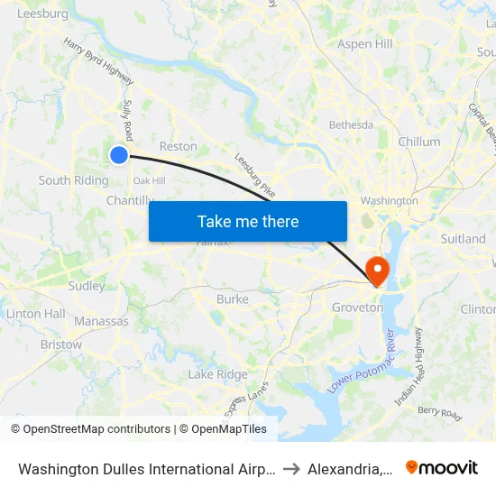 Washington Dulles International Airport to Alexandria,VA map