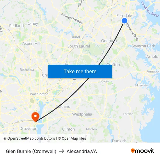 Glen Burnie (Cromwell) to Alexandria,VA map