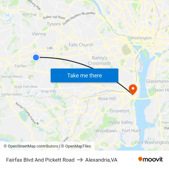 Fairfax Blvd And Pickett Road to Alexandria,VA map