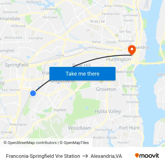 Franconia-Springfield Vre Station to Alexandria,VA map