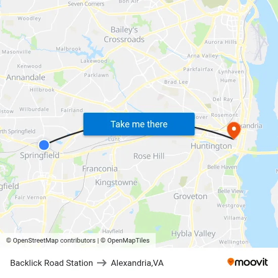 Backlick Road Station to Alexandria,VA map