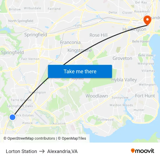 Lorton Station to Alexandria,VA map