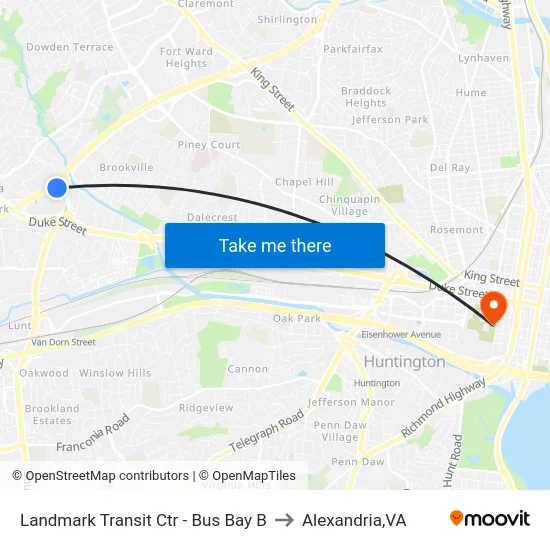 Landmark Transit Ctr - Bus Bay B to Alexandria,VA map