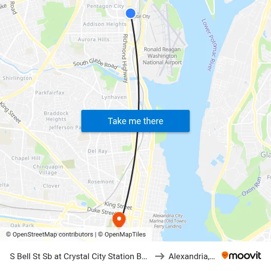 S Bell St Sb at Crystal City Station Bay A to Alexandria,VA map