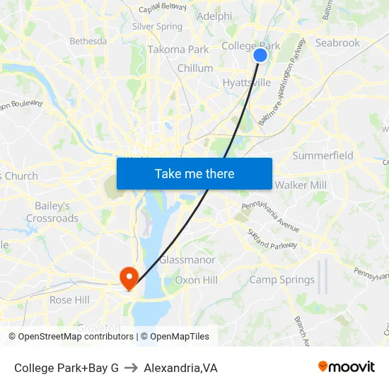 College Park+Bay G to Alexandria,VA map