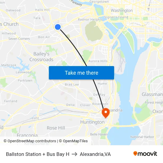 Ballston Station + Bus Bay H to Alexandria,VA map