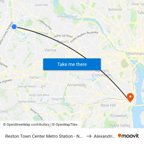 Reston Town Center Metro Station - North Bus Bay to Alexandria,VA map