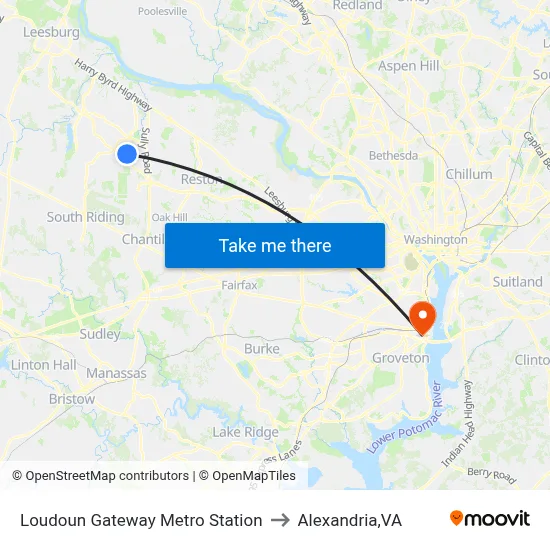 Loudoun Gateway Metro Station to Alexandria,VA map