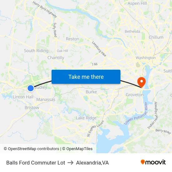 Balls Ford Commuter Lot to Alexandria,VA map