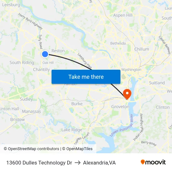 13600 Dulles Technology Dr to Alexandria,VA map