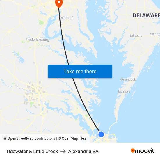 Tidewater & Little Creek to Alexandria,VA map