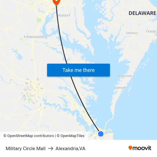 Military Circle Mall to Alexandria,VA map
