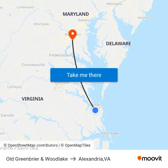 Old Greenbrier & Woodlake to Alexandria,VA map