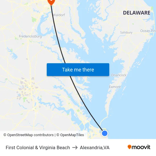 First Colonial & Virginia Beach to Alexandria,VA map