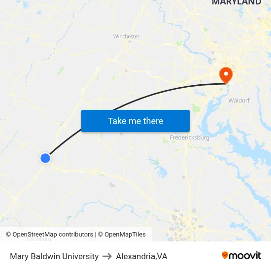 Mary Baldwin University to Alexandria,VA map