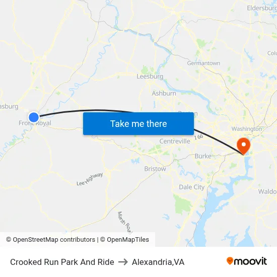 Crooked Run Park And Ride to Alexandria,VA map