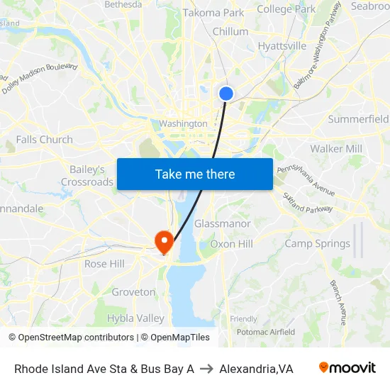 Rhode Island Ave Sta & Bus Bay A to Alexandria,VA map