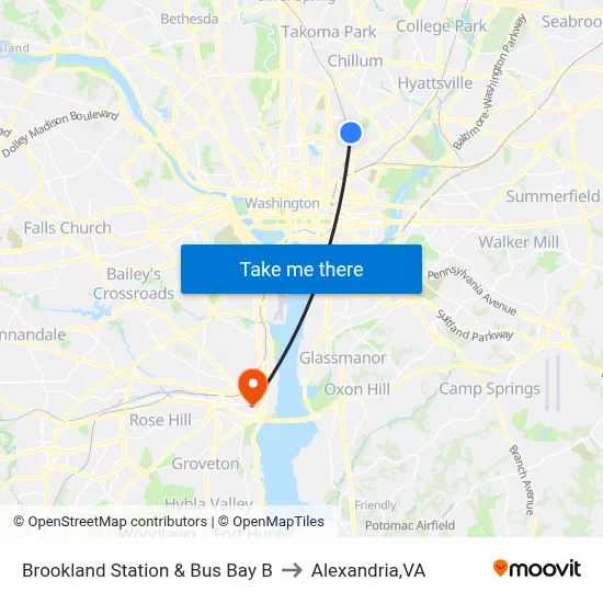 Brookland Station & Bus Bay B to Alexandria,VA map