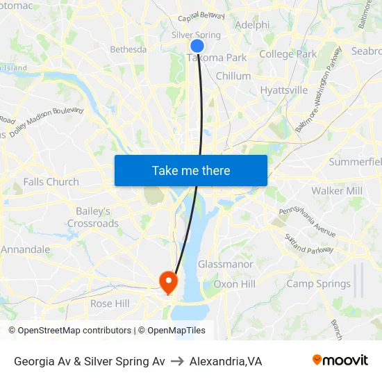 Georgia Av & Silver Spring Av to Alexandria,VA map