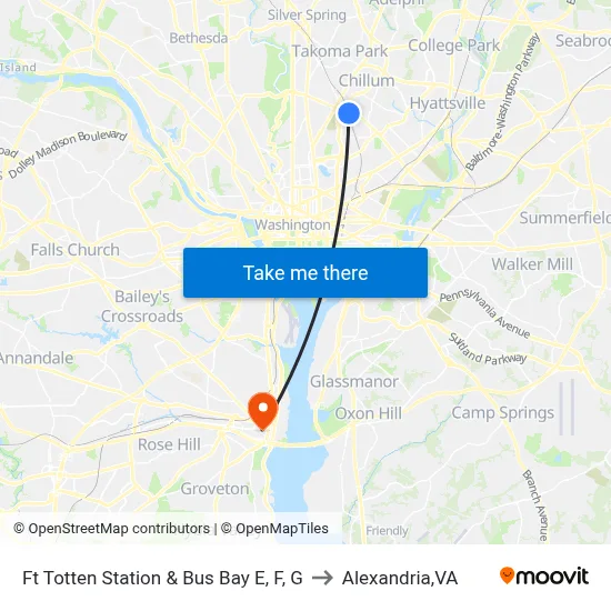 Ft Totten Station & Bus Bay E, F, G to Alexandria,VA map