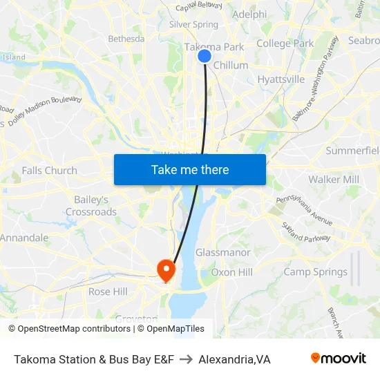 Takoma Station & Bus Bay E&F to Alexandria,VA map