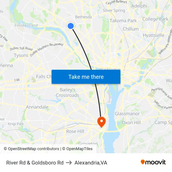 River Rd & Goldsboro Rd to Alexandria,VA map