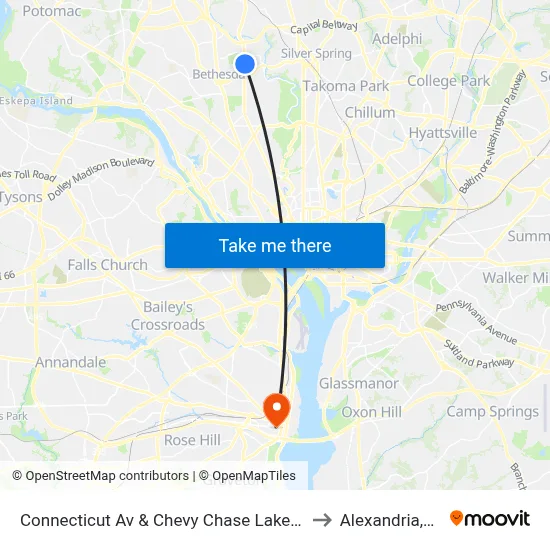 Connecticut Av & Chevy Chase Lake Dr to Alexandria,VA map