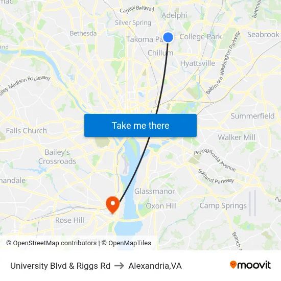 University Blvd & Riggs Rd to Alexandria,VA map